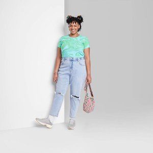Women's Plus Size Super-High Rise Distressed Mom Taper Jeans - Wild Fable Light